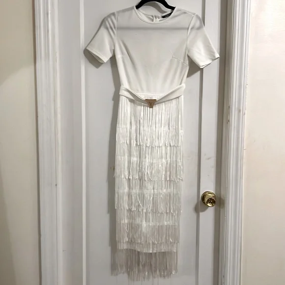 Shein Dresses | New White Midi Fringe Dress With Belt | Color: White | Size: Xs | Ashnimehta's Closet Shein Dresses | New White Midi Fringe Dress With Belt | Color: White | Size: Xs | Ashnimehta's Closet